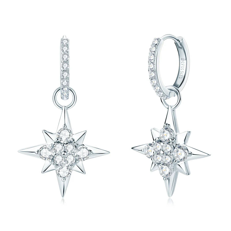 Silver Star Dangle Earrings with Moissanite OPALÉA