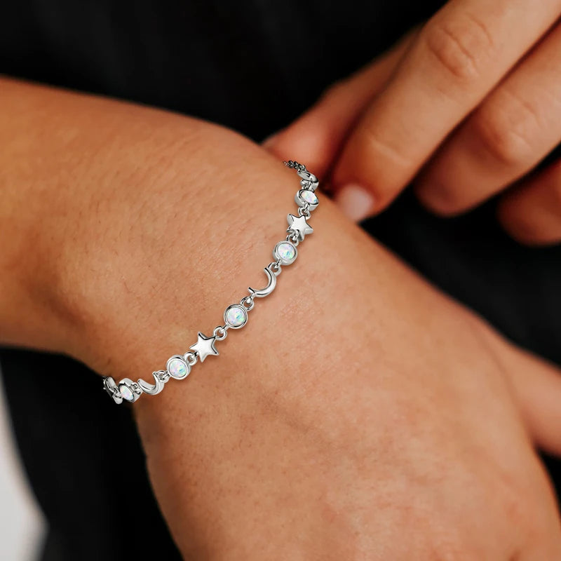 Silver Star and Moon Bracelet with White Opal ROVÉA