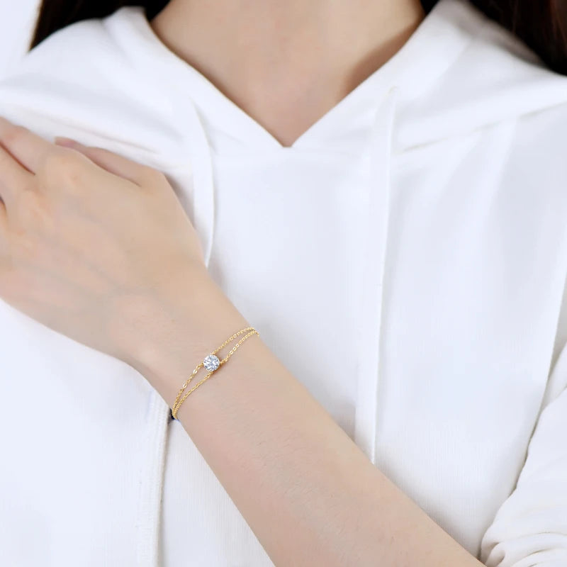 Silver Double Chain Bracelet with Moissanite AURELÉ