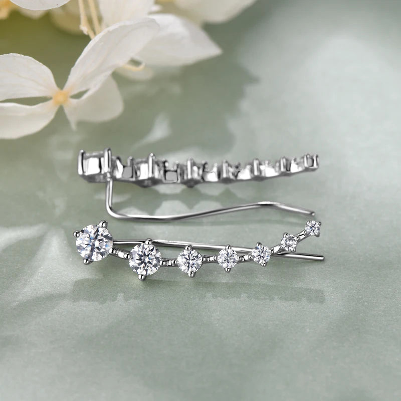 Silver Ear Climber Earrings with Moissanite ORVÉL