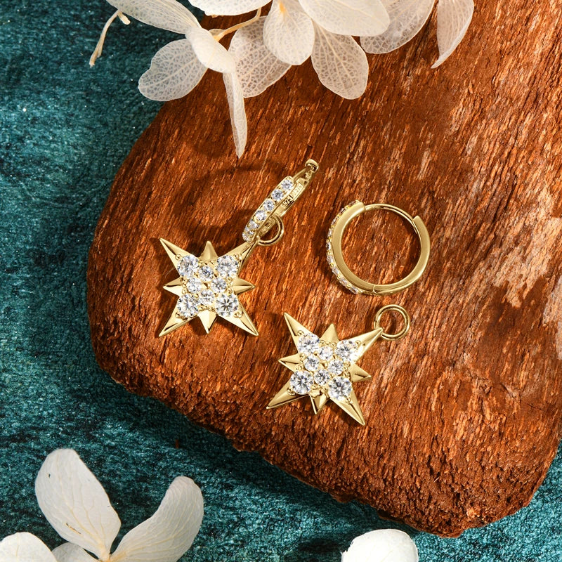 Silver Star Dangle Earrings with Moissanite NÉLON