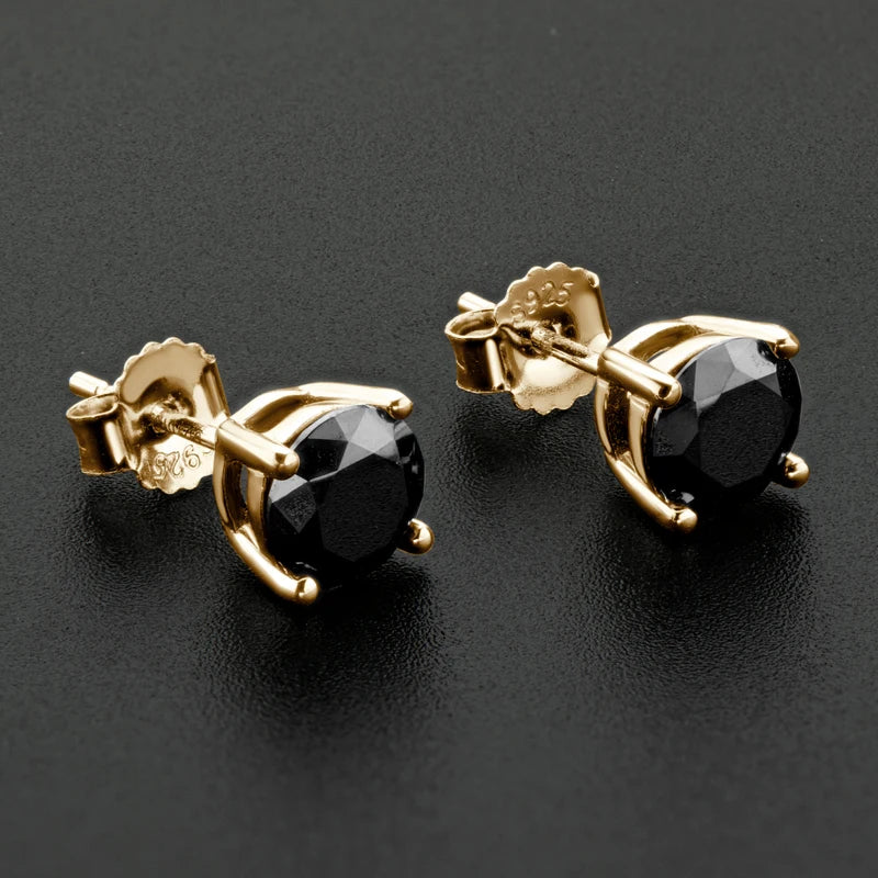 Silver Stud Earrings with Black Moissanite ÉLIOR