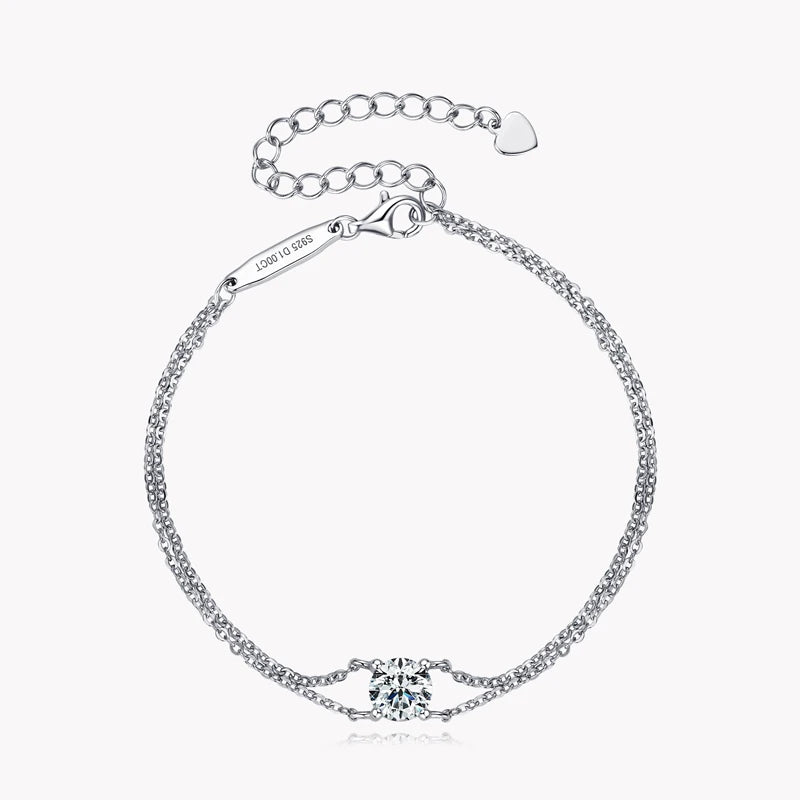 Silver Double Chain Bracelet with Moissanite LUMÉA