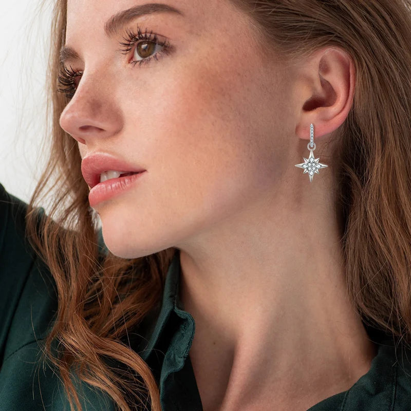Silver Star Dangle Earrings with Moissanite OPALÉA