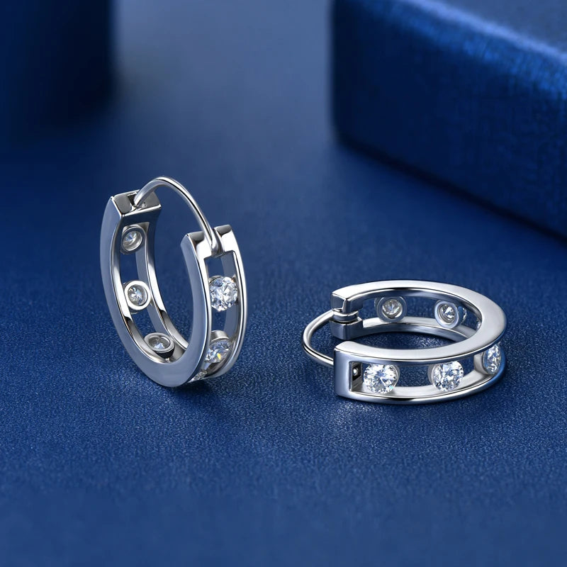 Silver Huggie Hoop Earrings with Moissanite VÉLON