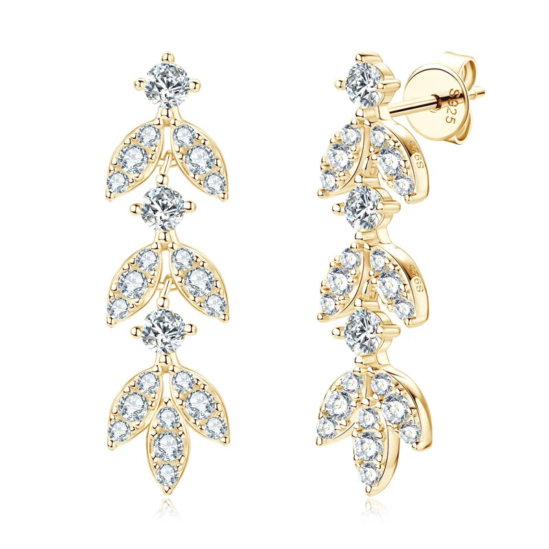Silver Leaf-Shaped Drop Earrings with Moissanite ÉTOILÉ