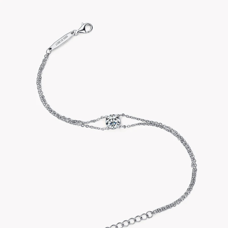 Silver Double Chain Bracelet with Moissanite LUMÉA
