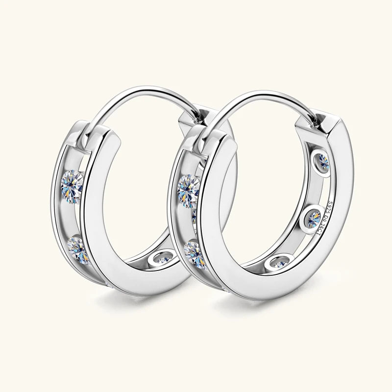Silver Huggie Hoop Earrings with Moissanite VÉLON