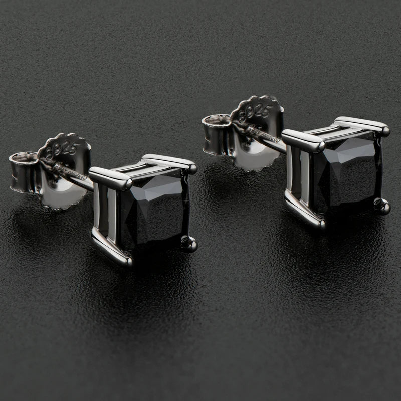 Silver Stud Earrings with Black Agate AMORÉA