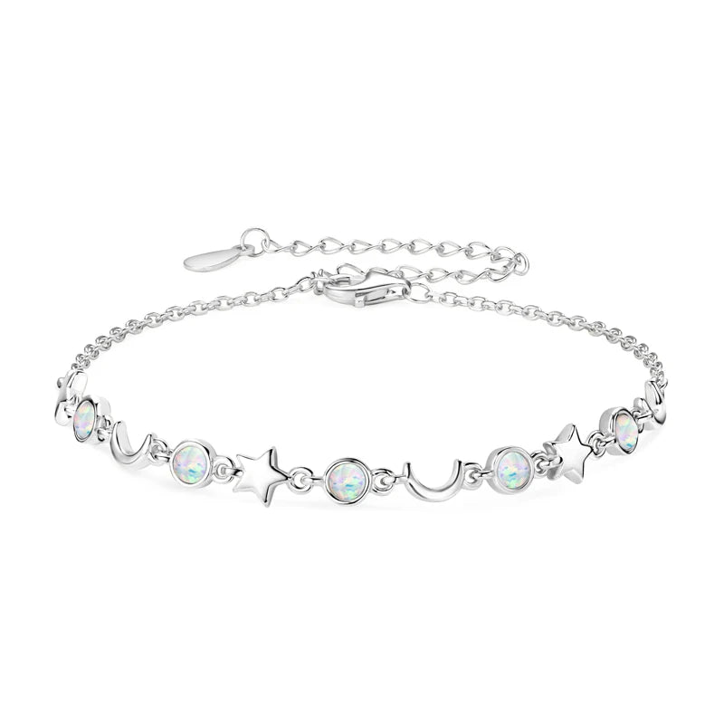 Silver Star and Moon Bracelet with White Opal ROVÉA