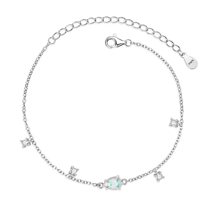 Silver Adjustable Bracelet with White Opal and Zircon DELUÉ