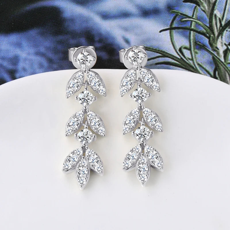 Silver Leaf-Shaped Drop Earrings with Moissanite ALVÉA
