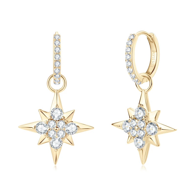 Silver Star Dangle Earrings with Moissanite NÉLON