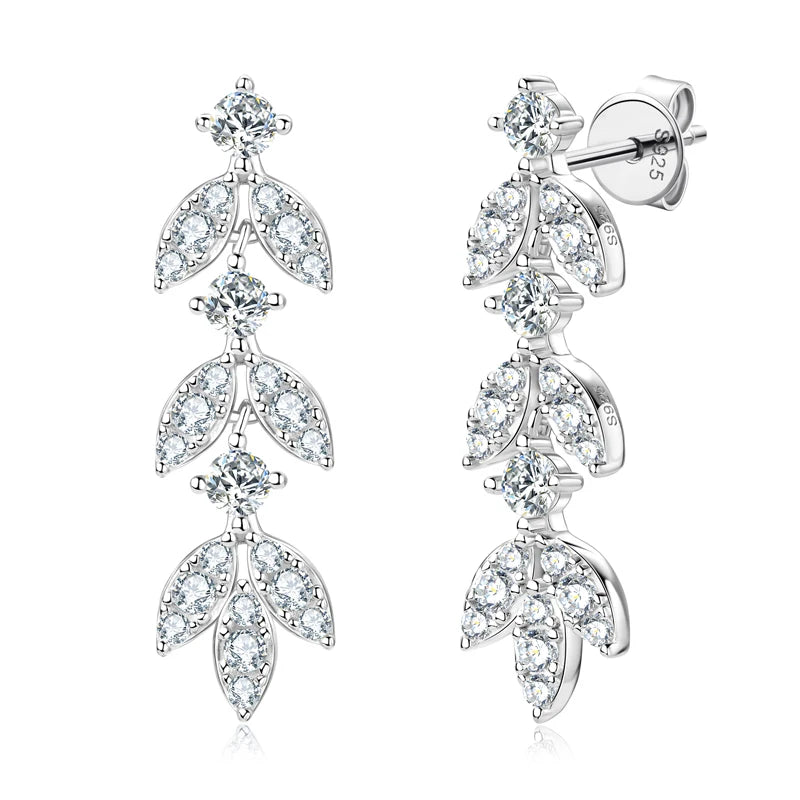 Silver Leaf-Shaped Drop Earrings with Moissanite ALVÉA
