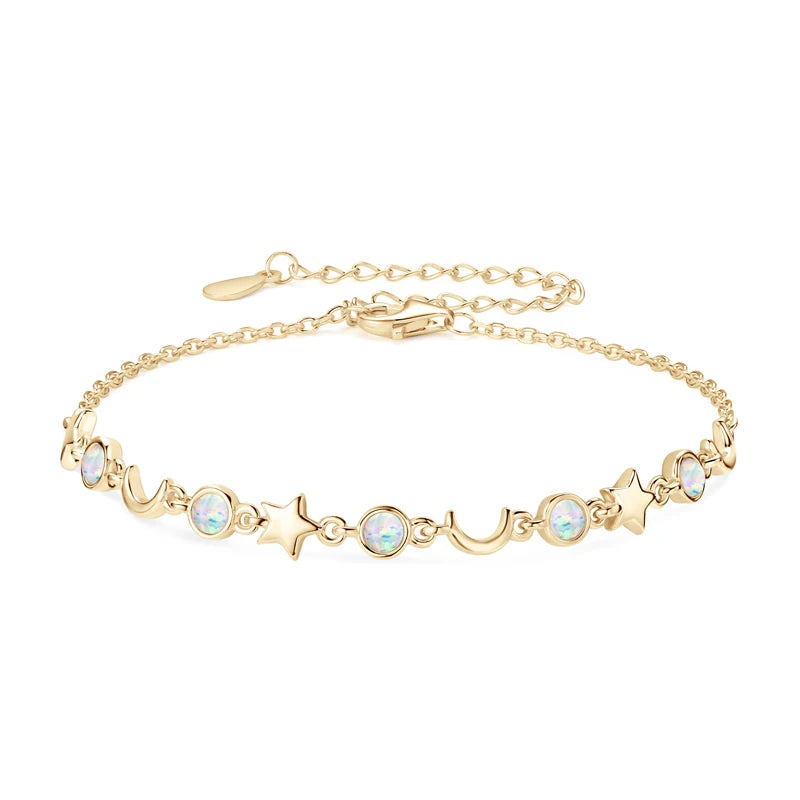 Silver Star and Moon Bracelet with White Opal ASTREL