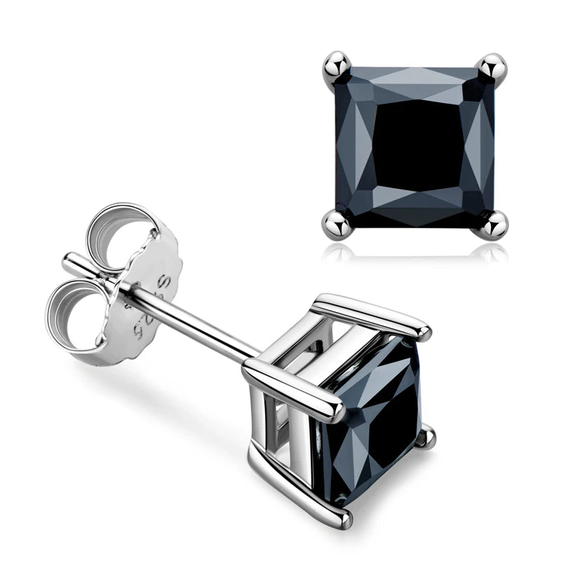 Silver Stud Earrings with Black Agate AMORÉA