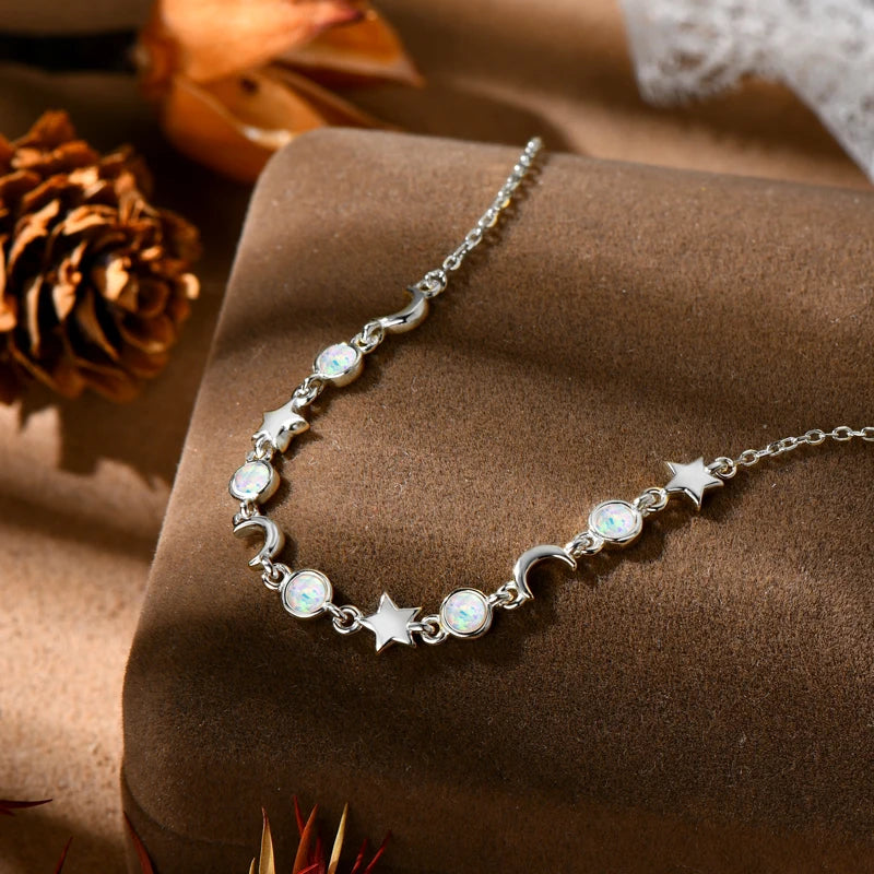 Silver Star and Moon Bracelet with White Opal ROVÉA