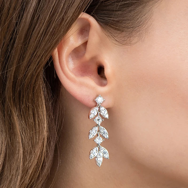 Silver Leaf-Shaped Drop Earrings with Moissanite ALVÉA
