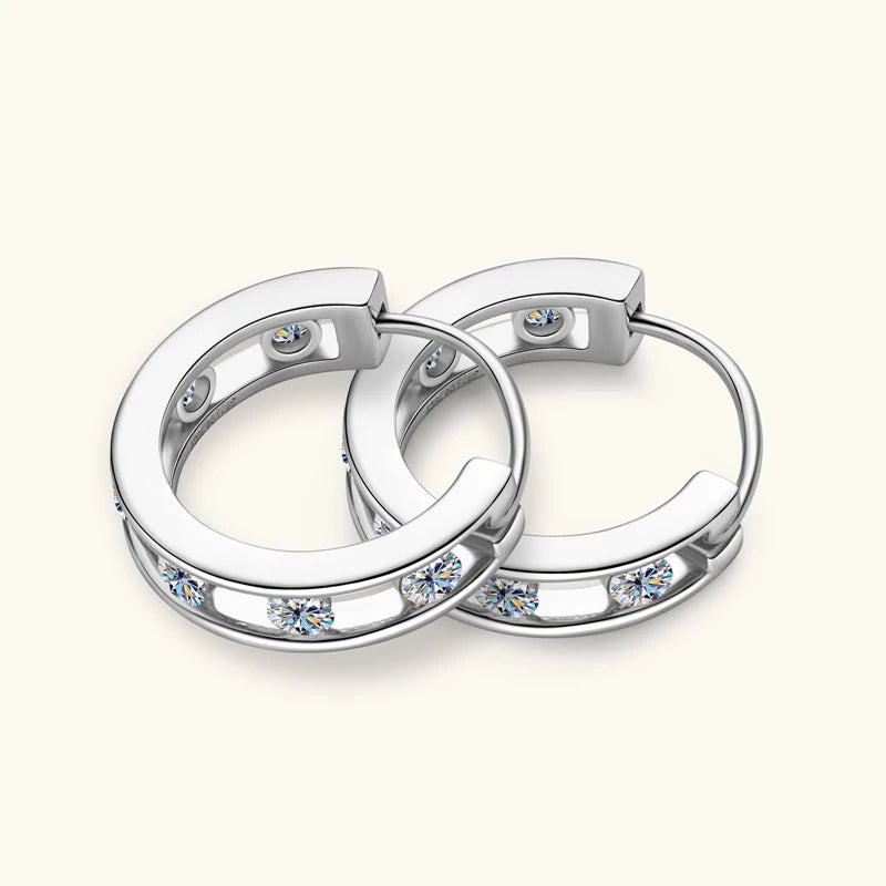 Silver Huggie Hoop Earrings with Moissanite VÉLON