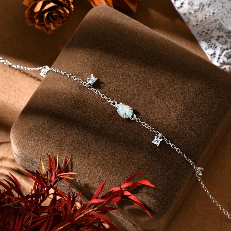Silver Adjustable Bracelet with White Opal and Zircon DELUÉ