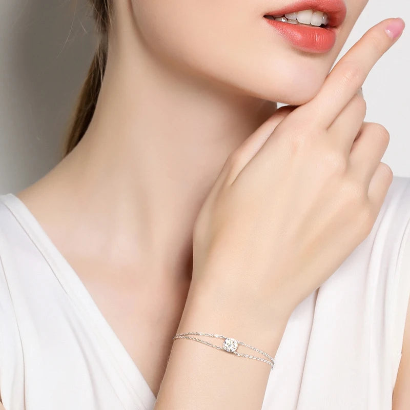 Silver Double Chain Bracelet with Moissanite LUMÉA