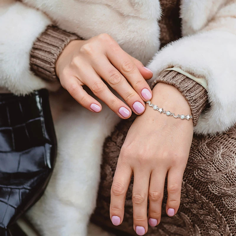 Silver Star and Moon Bracelet with White Opal ROVÉA