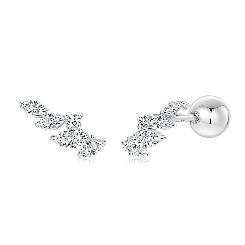 Silver Leaf-Shaped Earrings with Moissanite MONAÉ