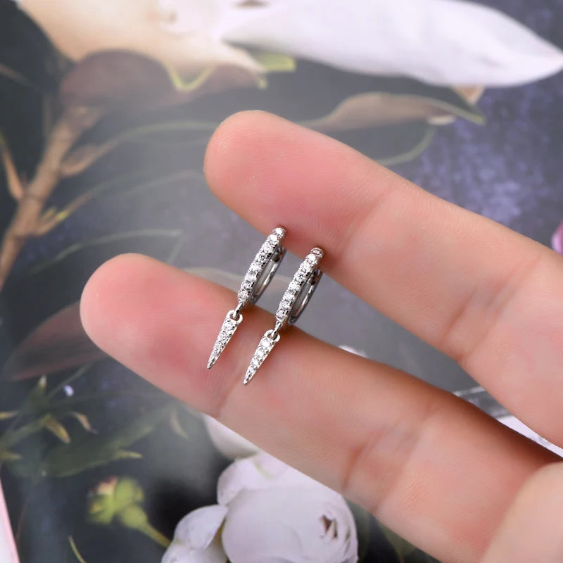 Silver Huggie Hoop Earrings with Moissanite AURINÉ