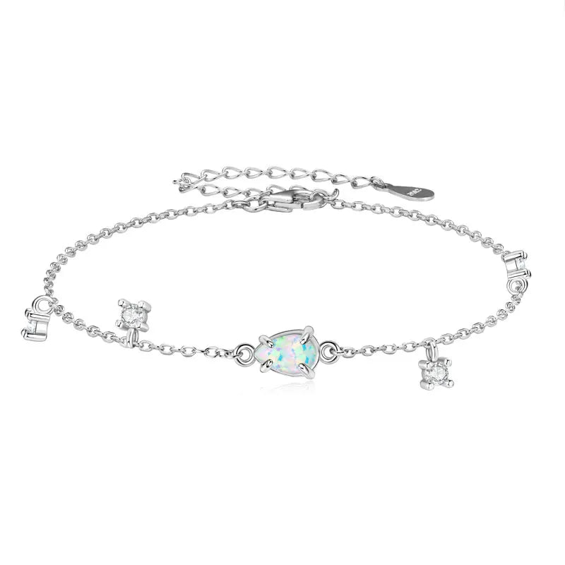 Silver Adjustable Bracelet with White Opal and Zircon DELUÉ