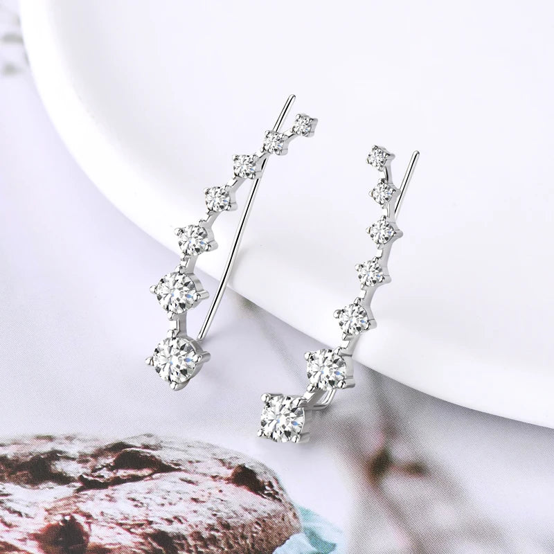 Silver Ear Climber Earrings with Moissanite ORVÉL