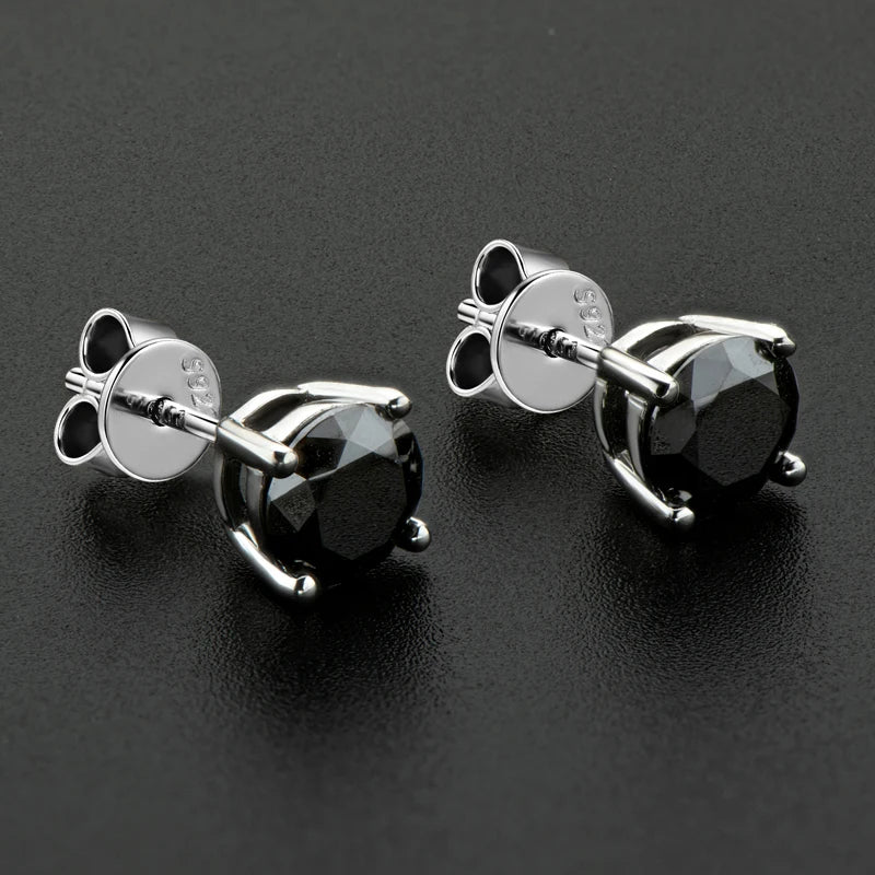 Silver Stud Earrings with Black Moissanite SAVRÉ