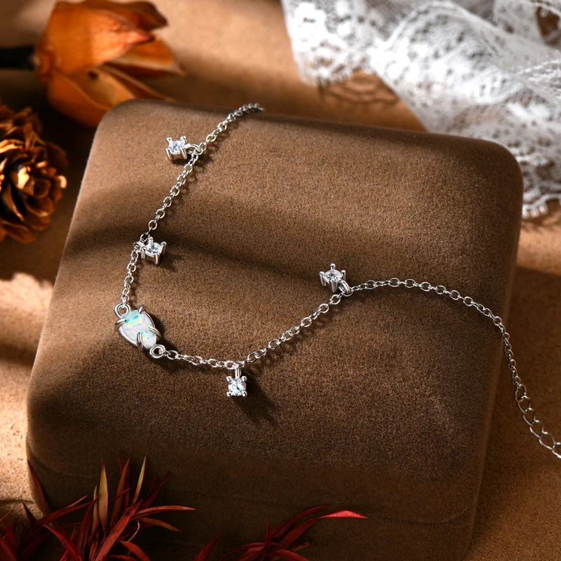 Silver Adjustable Bracelet with White Opal and Zircon DELUÉ