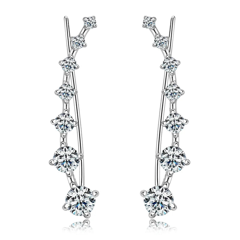 Silver Ear Climber Earrings with Moissanite ORVÉL