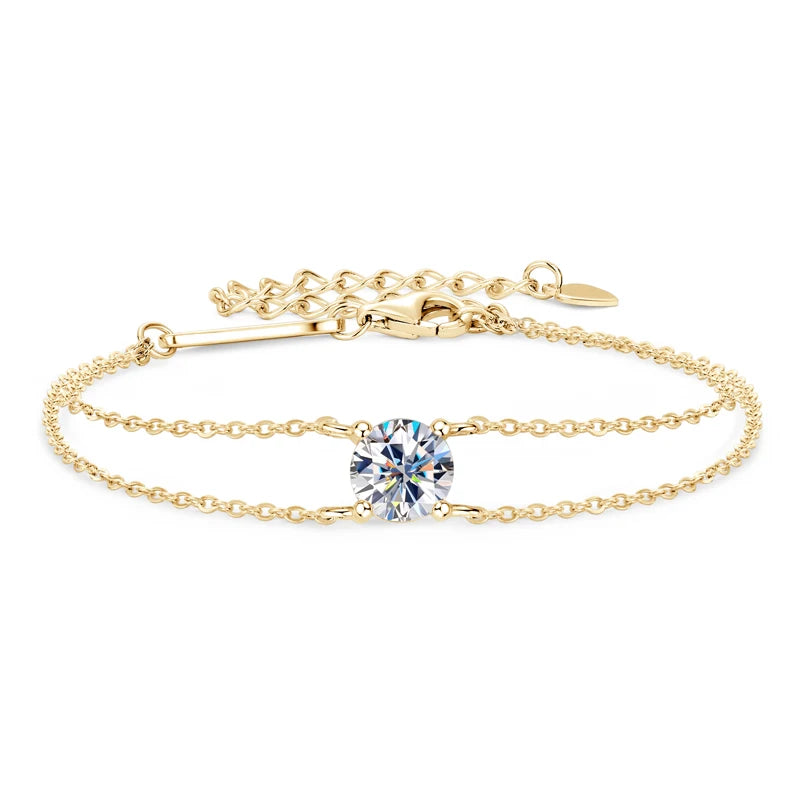 Silver Double Chain Bracelet with Moissanite AURELÉ