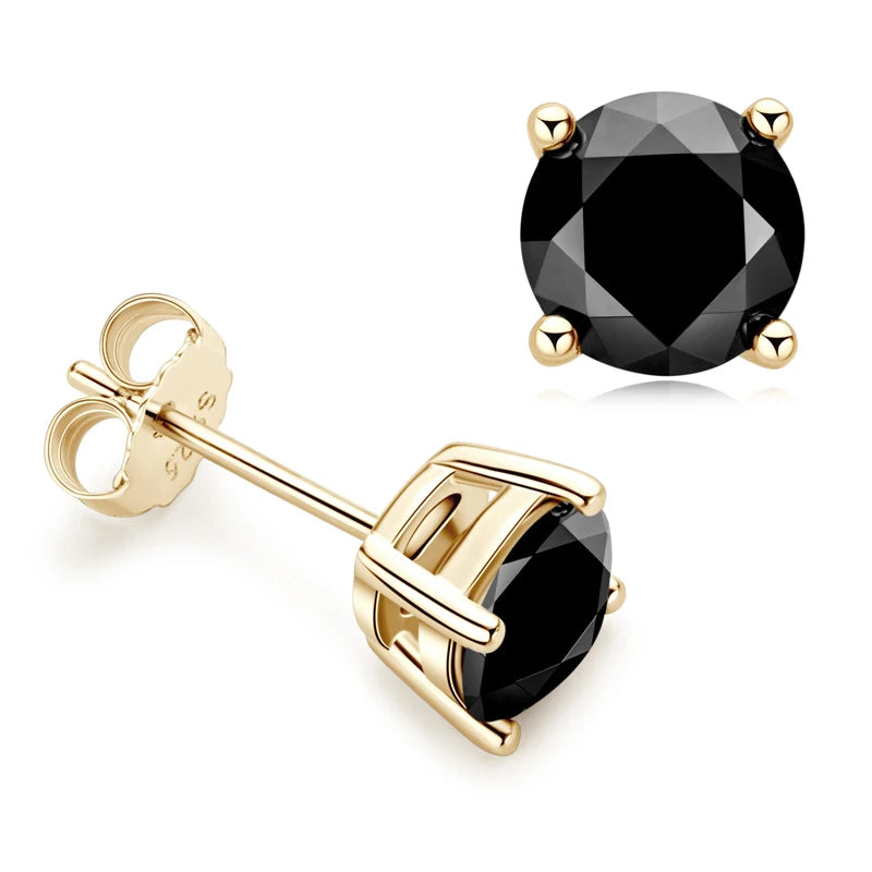 Silver Stud Earrings with Black Moissanite ÉLIOR