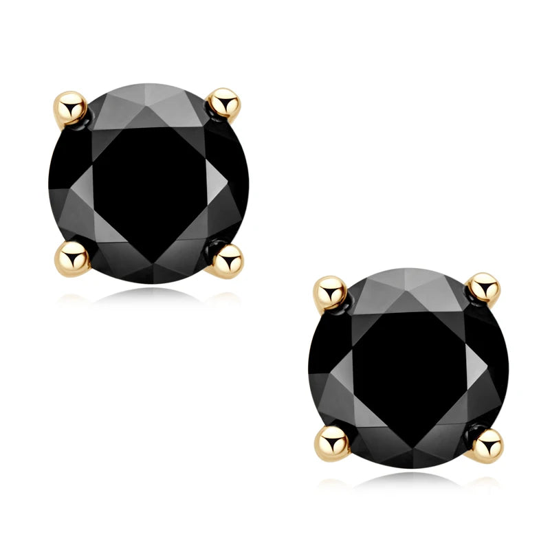 Silver Stud Earrings with Black Moissanite ÉLIOR