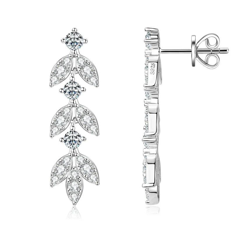 Silver Leaf-Shaped Drop Earrings with Moissanite ALVÉA