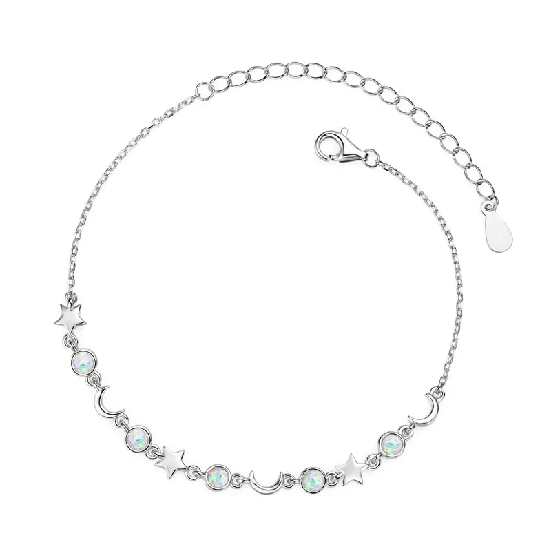 Silver Star and Moon Bracelet with White Opal ROVÉA